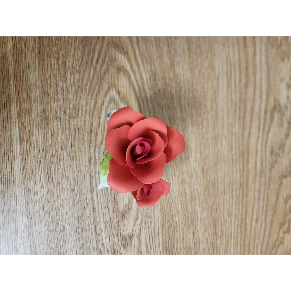 Golden Crown E & R Italy Porcelain Red‎ Roses With Green Leaves On Log Figurine